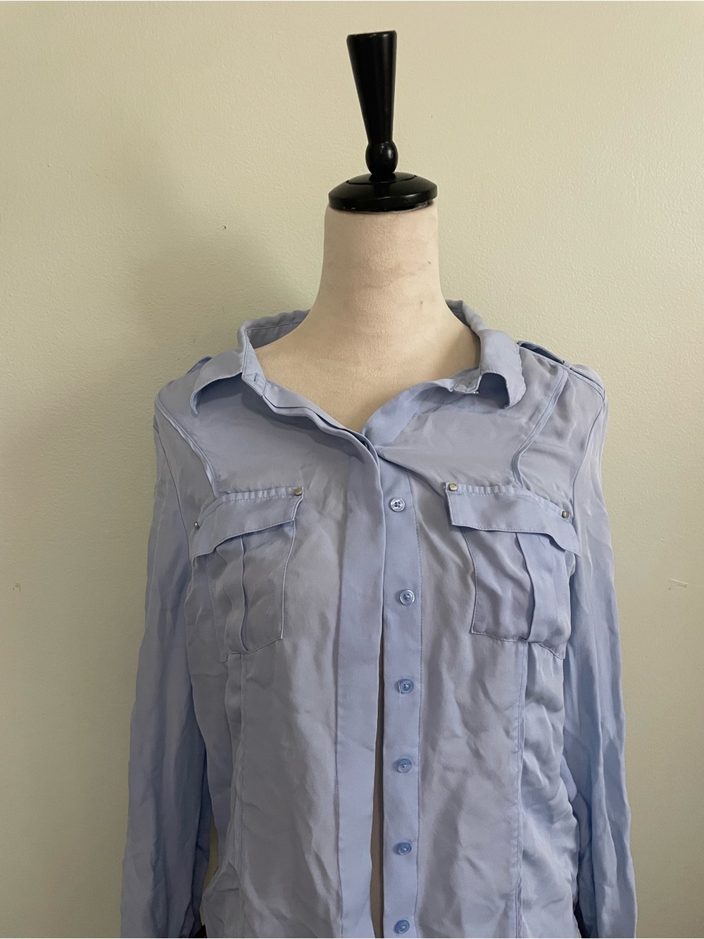 White House Black Market Light Blue Silk Button-Front Blouse